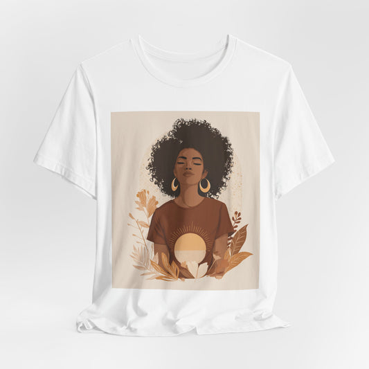 Afrocentric Meditation Sun Tee — Empowering Black Woman Graphic T-Shirt